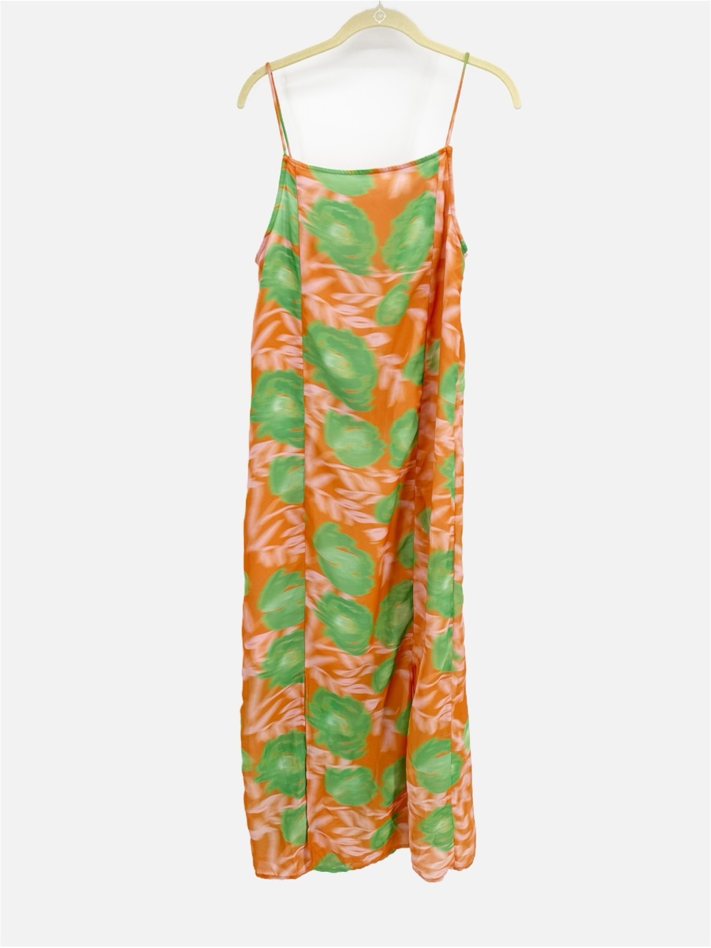 GANNI Printed Lightweight Crepe Georgette Slip Maxi Dress Abstract Orange - Picture 2 of 15